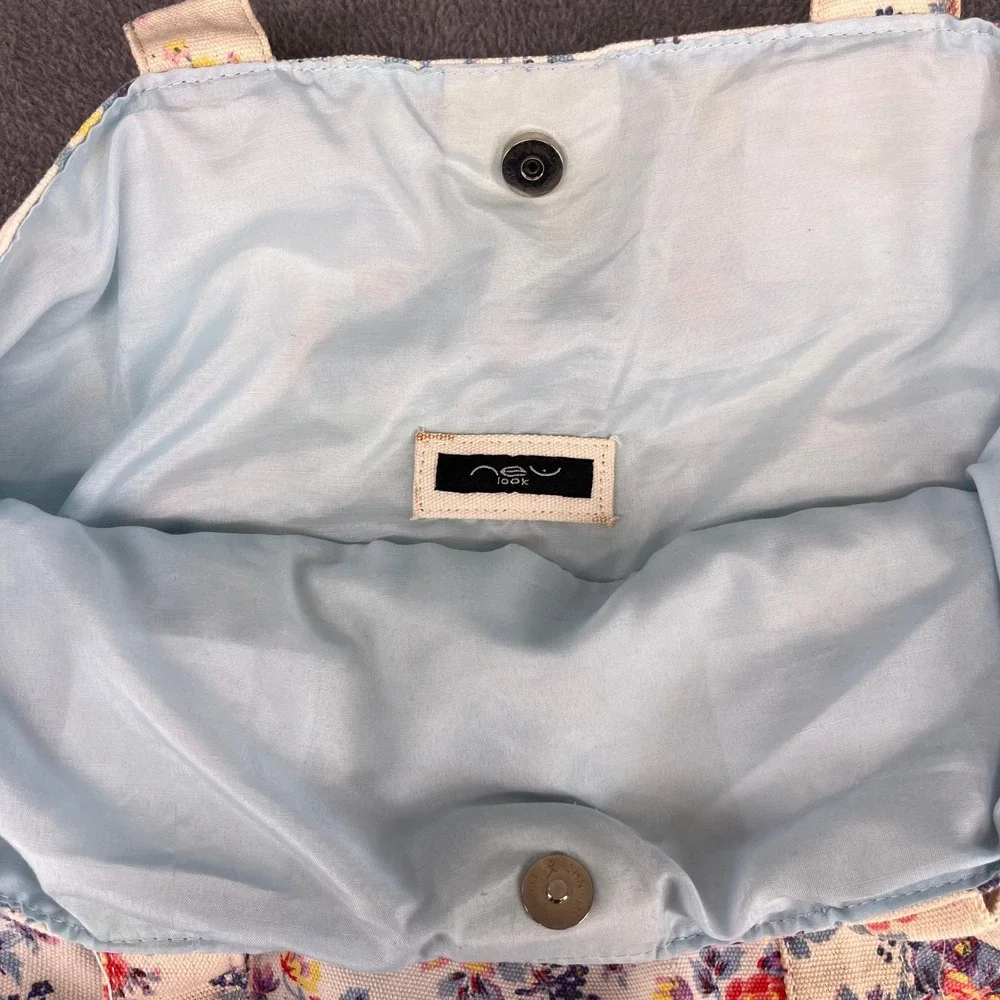 New Look Floral Canvas Tote Bag Womens‎ Large Ivory Blue Cottagecore Garden Bag